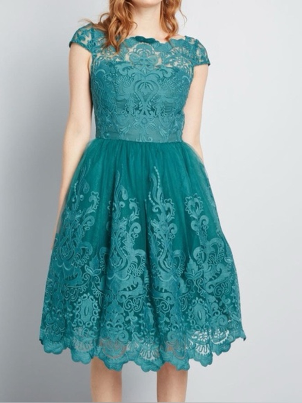 Chi Chi London teal lace midi dress NWT